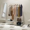 Clothing Garment Rack with Shelves, Metal Cloth Hanger Rack Stand Clothes Drying Rack for Hanging Clothes,with Top Rod Organizer Shirt Towel Rack and