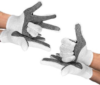 Pack of 24 String Knit Gloves 10" with Single Side Dots. Safety White Cotton Work Gloves for Men & Women. Protection Hand Grip with PVC Black Dot Coat