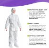 Disposable Coveralls with Hood; Boots; Elastic Wrists; Pack of 50 X-Large White Hazmat Suits Disposable; SMS 60gsm White Paint Coveralls Disposable; W