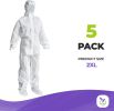 Disposable Coveralls with Hood; Boots; Elastic Wrists; Pack of 5 XX-Large White Hazmat Suits Disposable; SMS 60gsm White Paint Coveralls Disposable; W